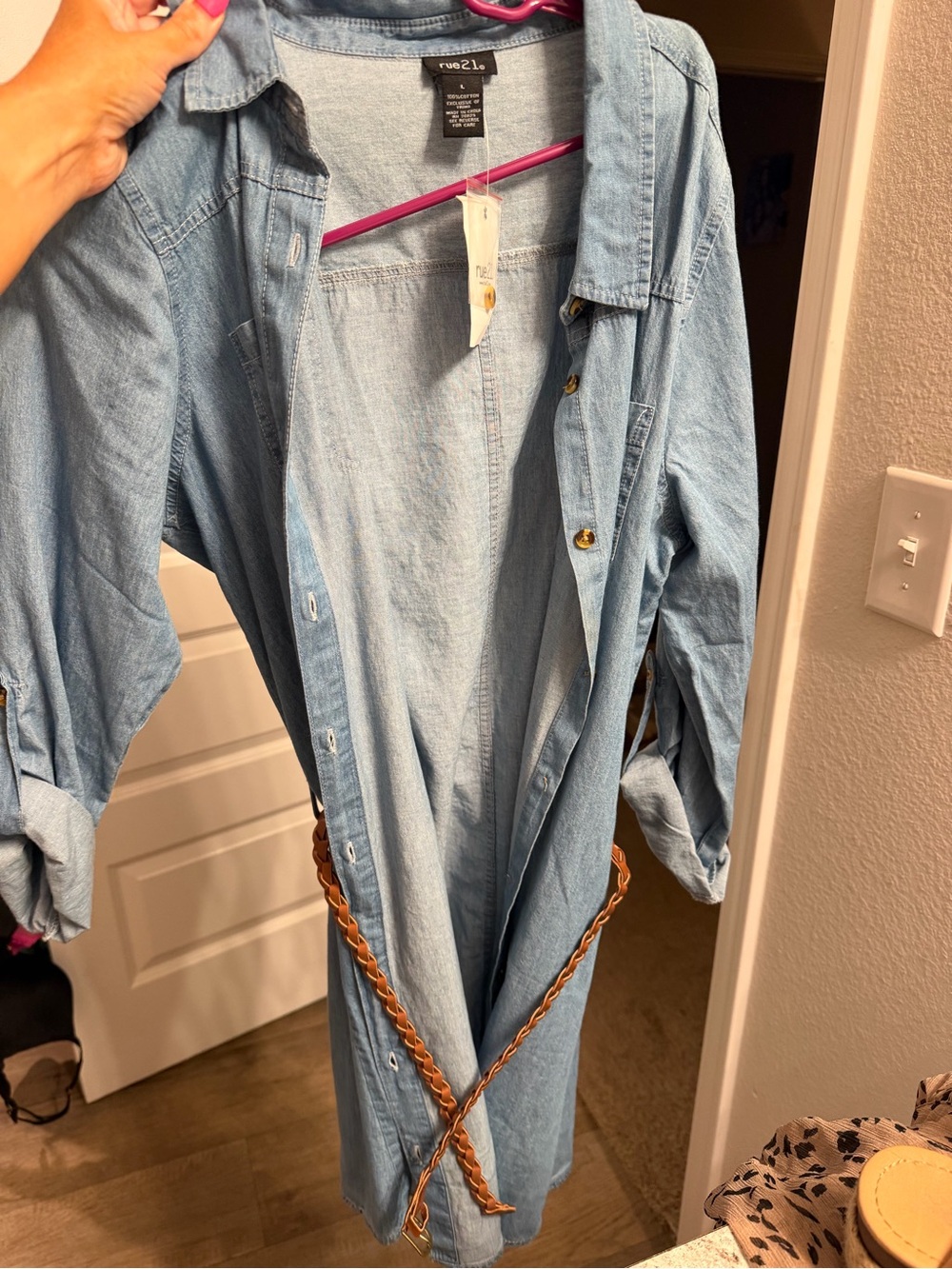 Light Wash Denim Shirt Dress - Casual Button-Front